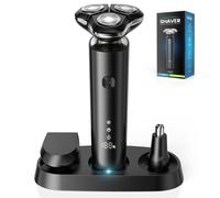 ETROBOT Rasoio Elettrico Barba Uomo, Rasoio Rotativo 3D con Dock di Ricarica, Re