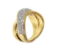 ETRUSCA Bague à bande avec croisement en pavé de zircon cubique WSET00825.YG-14, Alliage Golden, Aucune pierre précieuse