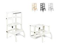 Ette Tete STEP’n’SIT® Torre Apprendimento Montessoriana Convertibile • Multifunzione 2 in 1 (colore bianco, con cerniere in ottone)