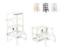 Ette Tete STEP’n’SIT® Torre Apprendimento Montessoriana Convertibile • Multifunzione 2 in 1 (Con cerniere in dorati, Bianco)