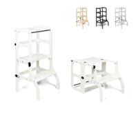 Ette Tete STEP’n’SIT® Torre Apprendimento Montessoriana Convertibile • Multifunzione 2 in 1 (Con cerniere in argento, Bianco)