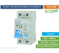 Interruttore magnetotermico differenziale 1P+N, 2 moduli, 230Vac, 32A, 300mA, 6KA, classe A - Ettroit JX253268