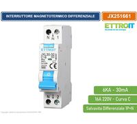 Interruttore magnetotermico differenziale 1P+N, 1 modulo, 230Vac, 16A, 30mA, 6KA - Ettroit JX251661