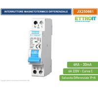 Interruttore magnetotermico differenziale 1P+N, 1 modulo, 230Vac, 6A, 30mA, 6KA - Ettroit JX250661