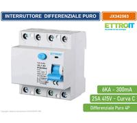 ETTROIT Interruttore Differenziale Puro 4P 25A 6kA 300mA 380V Salvavita Differen