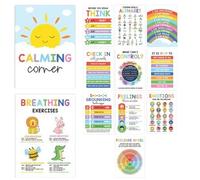 ETUCYNG Set di 12 poster con angoli calmi 35 x 25 x 1 cm per bambini con ruota emozione e grafico dei sentimenti per la decorazione della classe di carta per la salute mentale per ufficio prescolare