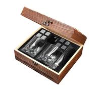 ETUCYNG Set di bicchieri da whisky con pietre,set di bicchieri da whisky e pietre - Set di bevande per bicchieri da whisky con scatola di legno | Set da bere in vetro con texture esterna unica,