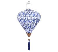 ETUELNOPT Lanterna Tradizionale Ovale in Seta, Lanterna Cinese in Tessuto di Raso da 12 Pollici Blu e Bianco con Nappe a 5 Forme Appendere all'aperto(Diamond)