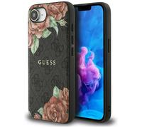 Etui Guess 4G Flowers Print MagSafe für iPhone 16e, schwarz