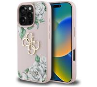 Etui Guess Grained Roses Big 4G-Logo für iPhone 16 Pro Max, rosa