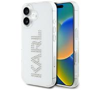 Etui Karl Lagerfeld IML Rhinestones Logo für iPhone 16, durchsichtig