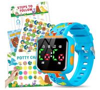 Etuwoe Orologio e grafico per addestramento al vasino per bambini: orologio resistente all'acqua, tabella di addestramento al vasino con dinosauro, per bambini e ragazzi, volume regolabile, promemoria