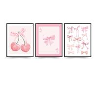 ETVISO Set di 3 stampe artistiche da parete con fiocchi rosa alla moda, decorazione per la stanza delle ragazze, fiocchi rosa, poster artistici da parete per camera da letto e soggiorno, 20 x 25 cm