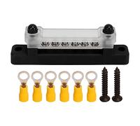 ETYUDPABV 6 Terminal Bus Bar with Cover, Power Distribution Block, 48V 150A DC Marine Busbar with 2 M6 Studs and 6 M4 Screws for Car Boat RV Yacht Electrical Systems (Nera)
