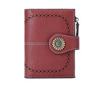 ETZRYSYB Portafogli da donna in vera pelle per le donne che bloccano piccoli semplici brevi bifold mini portamonete per ragazze adolescenti, Rosso scuro, Taglia unica