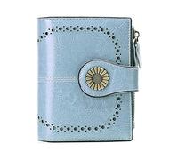 ETZRYSYB Portafogli da donna in vera pelle per le donne che bloccano piccoli semplici brevi bifold mini portamonete per ragazze adolescenti, Azzurro, Taglia unica