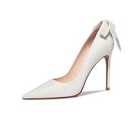 ETZRYSYB Scarpe da sposa con tacco alto e fiocco da sposa, tacco sottile, punta a punta, scarpe da sposa con cristalli, Colore unico, 36 1/3 EU