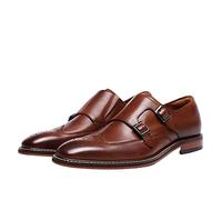 ETZRYSYB Scarpe da uomo in vera pelle nera marrone formale con doppia fibbia monaco cinghie scarpe da sposa, Marrone, 46 EU