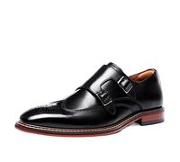 ETZRYSYB Scarpe da uomo in vera pelle nera marrone formale con doppia fibbia monaco cinghie scarpe da sposa, nero, 42 1/3 EU