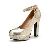 ETZRYSYB Tacchi da donna con tacco alto pompe per donne scarpe sexy da sposa piattaforma slip on pompa tacchi spessi punta rotonda scarpe primavera partito, Pompe oro 11 cm, 43.5 EU