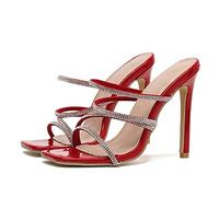 ETZRYSYB Tacchi per le donne sandali da donna cinturino sottile tacchi alti punta aperta da donna tacchi alti cristallo cinturino stretto partito estate scarpe da donna, Rosso, 42.5 EU