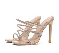 ETZRYSYB Tacchi per le donne sandali da donna cinturino sottile tacchi alti punta aperta da donna tacchi alti cristallo cinturino stretto partito estate scarpe da donna, Nude, 42.5 EU