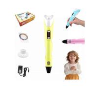 (EU Plug,Yellow 5v)3D Printing Pen with LED Includes 3 Starter Colors of PLA Filament