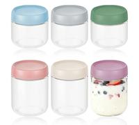 Euablfo 6 pezzi Overnight Oats Jars, Barattoli di Avena Durante la Notte, 480ml 350ml Contenitore Vetro per Yogurt, Coperchi a Vite Sigillanti, per Yogurt, Cereali, Porridge Freschezza, Stoccaggio