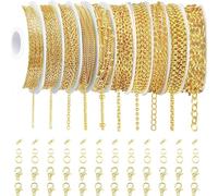 Euakee 10 Rotoli Catena Collana Fai da Te, Catena Oro, Catene di Gioielli, Catena in Metallo con 200 Anelli per Saltare e 30 moschettone, Catena per la creazione di Gioielli