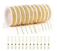 Euakee 10 Rotoli Catena per Creazione Gioielli Oro, 24m Catena Collana Fai da Te, Catena in Metallo con 200 Anelli per Saltare e 30 moschettone, Catena per la creazione di Gioielli