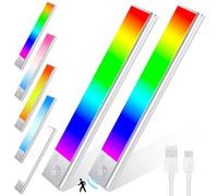 Euakee 2 Pezzi 23CM RGB IC LED Lightbar Senza Fili con Rilevatore di Movimento, Luce Sotto Armadio Cucina Dimmerabile, Barra Luminosa Ricaricabile USB Luce Notturna per Camera da Letto Decorazione