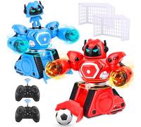 Euakee 2 Robot Telecomandati, RC Collision Robo Giocattolo, Combattimento Robot con Luce LED e Musica, Carrello da Calcio Ricaricabile, Robot da Combattimento Regalo Bambino 6 Anni in su