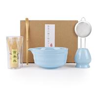 Euakee 5 Pezzi Matcha Kit, Matcha Whisk Set,Frusta Matcha, Ciotola Matcha, Supporto Chasen, Cucchiaio di Matcha, Setaccio Di Matcha, per La Casa, l'Ufficio e la Sala da Tè (Blu)