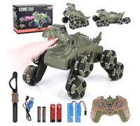 Euakee Auto Telecomandata per Bambini, 8WD 2.4 GHz Monster Truck con Controllo Manuale, RC Stunt Car con Luce LED, Musica e Spruzzi, Dinosauro Giocattolo e Regalo per Bambini 6 7 8 9 10 Anni Ragazzo