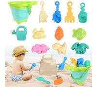 Euakee Giocattoli da Spiaggia, 12 Pezzi Giochi Spiaggia Bambini con Coccodrillo Secchiello Pieghevole, Pala, Stampi per la Sabbia per Bambini Ragazzi e Ragazze (Verde)