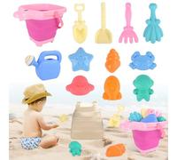 Euakee Giocattoli da Spiaggia, 12 Pezzi Giochi Spiaggia Bambini con Pony Secchiello Pieghevole, Pala, Stampi per la Sabbia per Bambini Ragazzi e Ragazze (Rosa)