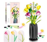 Euakee Kit di Costruzione di Fiori, Set di Giocattoli da Costruzione con Vaso, Pianta fai da te, Bouquet, Idea Regalo per San Valentino, Compleanni, Festa della Mamma (Tulipano)