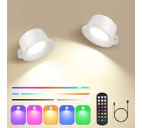 Euakee Lampada da Parete Interno 2Pcs, Lampada da Parete Con Telecomando & Batteria Ricaricabile, Lampada Led Per interni Con Controllo A Sfioramento, per Cameretta Cucina Soggiorno (Bianco)