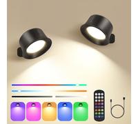 Euakee Lampada da Parete Interno 2Pcs, Lampada da Parete Con Telecomando & Batteria Ricaricabile, Lampada Led Per interni Con Controllo A Sfioramento, per Cameretta Cucina Soggiorno (Nero)