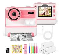 Euakee Macchina Fotografica Bambini Istantanea, Pollici Fotocamera Digitale Bambini con 32GB Scheda e Carta da Stampa, 1080P HD Videocamera Bambini, 1080P HD Videocamera Bambini Giochi (Rosa)