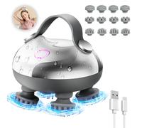 Euakee Massaggiatore Cuoio Capelluto,Corpo Elettrico Massaggiatore Testa Impermeabile IPX7 Ricaricabile Senza Fili con 12 Teste di Massaggio in Silicone,Spazzola per Massaggio della Testa (Argento)