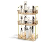 Euakee Organizzatore di Trucco, Organizzatore di Cosmetici ad Grande Capacità, Organizer Profumi, Organizer Trucco Bagno, per Toeletta, Regali per Donne, Mamme, Fidanzate (3 Strati, Oro)