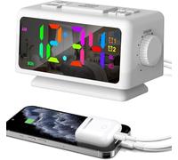 Euakee Sveglia Digitale per Camera da Letto, Luci Notturne RGB Dinamiche Colorate, Display a Cifre Multicolori, Dimmerabile, Caricabatterie USB, Radio Orologio FM Digitale per Dormiglioni (Bianco)
