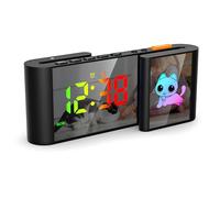 Euakee Sveglia Digitale, Sveglia Comodino con Simpatico Gatto, Orologio Digitale LED Forma di S, Cartone Animato 11 Colori, Dimmerabile, Volume, Ssnooze, Luce Notturna, Camera da Letto (Nero)