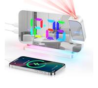 Euakee Sveglia Digitale, Sveglia con Proiezione, Orologio a Specchio LED da 7,4”, Luce Notturna a 10 Colori, Proiettore Ruotabile di 180°, Caricatore USB-C per Bambini Cameretta (Bianco)