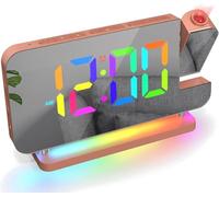 Euakee Sveglia Digitale, Sveglia con Proiezione, Orologio a Specchio LED da 7,4”, Luce Notturna a 10 Colori, Proiettore Ruotabile di 180°, Caricatore USB-C per Bambini Cameretta (Oro rosa)