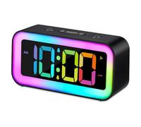Euakee Sveglia Forte Per Camere da Letto con Luce Notturna RGB, Dormienti Pesanti Adulti, Doppio Allarme, Dimmer, Caricabatterie Usb, Piccolo Orologio Digitale Comodino con Display a LED (Nero)