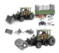 Euakee Trattore Radiocomandato con Rimorchio e Giocattolo da Fattoria, 2.4GHz RC Trattore Giocattolo per Bambini con Animali da Fattoria e Accessori, Giocattoli per Bambini di 4, 5, 6, 7 Anni