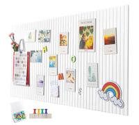 EUBSWA 60 x 40 cm Grande Bacheca in Feltro Autoadesiva, Bacheca Decorativa a Strisce Verticali in Feltro, Bacheca in Feltro Pieghevole, Fototelaio Memo per Ufficio Cucina, Bianco