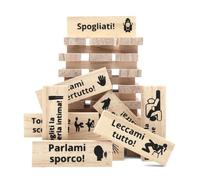 EUBSWA Italiano Gioco Super Naughty Block, 48 pezzi, divertente torre impilabile in legno, San Valentino, torre di blocco con verità o dovere, domande e sfide per appuntamenti di coppie